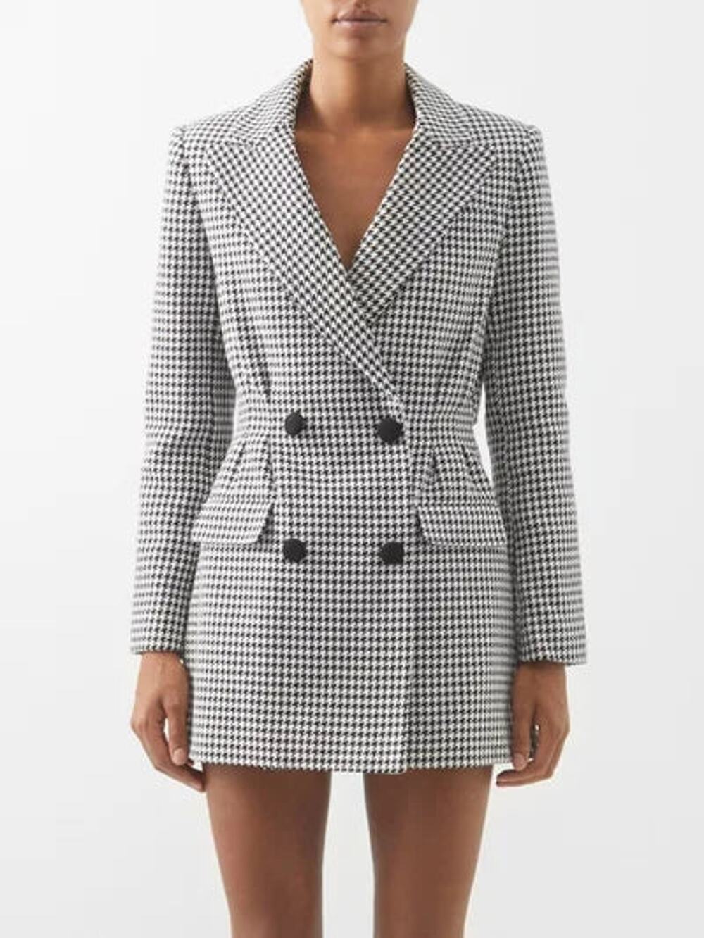 Self Portrait Houndstooth Double-Breasted Blazer Mini Dress Monochrome Womens 0